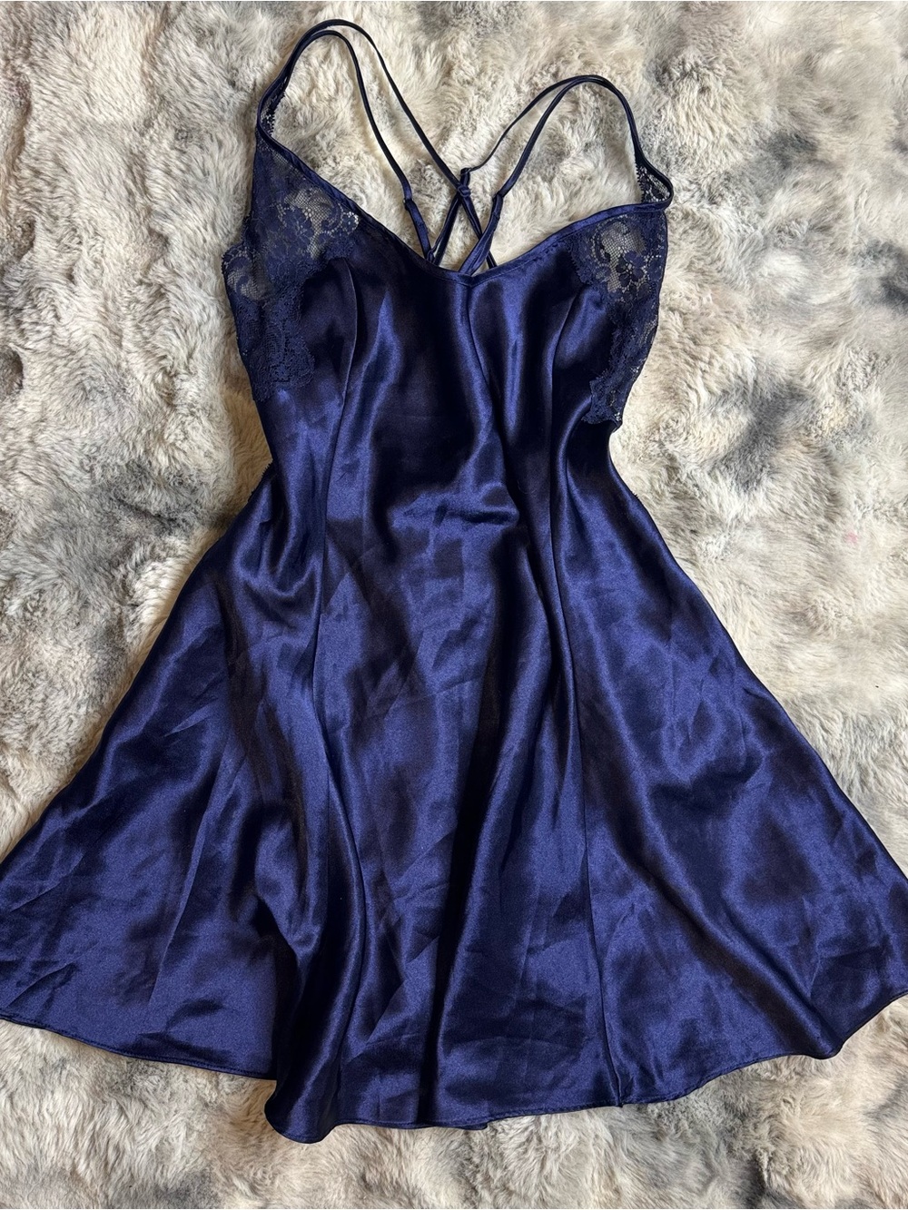 Vintage 2006 Victoria’s Secret Navy Satin Lace Chemise Nightgown L